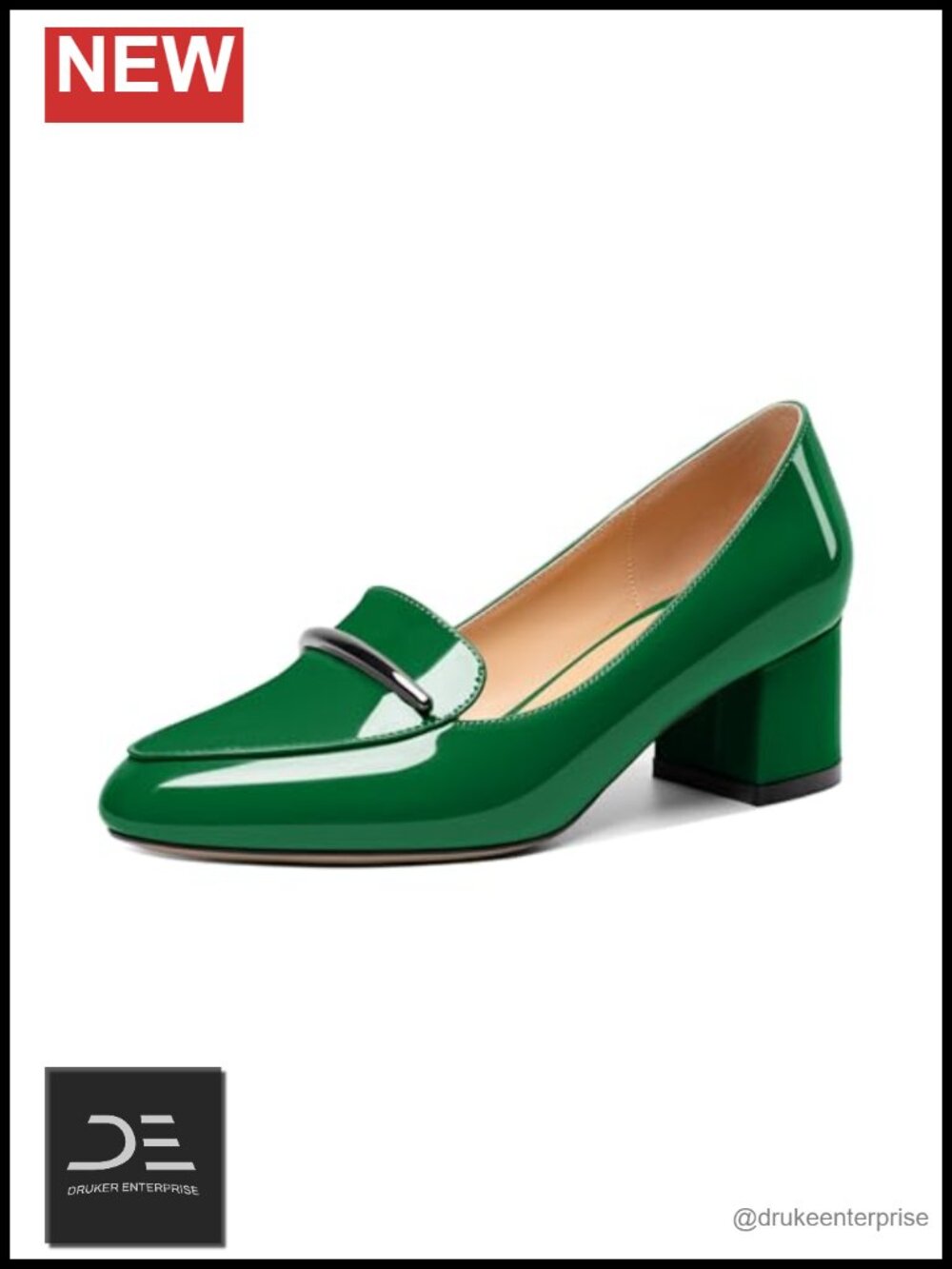 Low Heel Block Loafer Pumps Round Toe Slip On 2 Inch Closed Toe Faux Leather